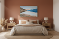 A Fresh Beginning painting above bed with earthy colors