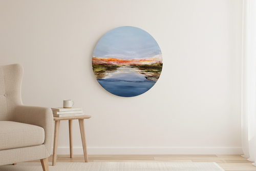 Close-up of round painting in airy space