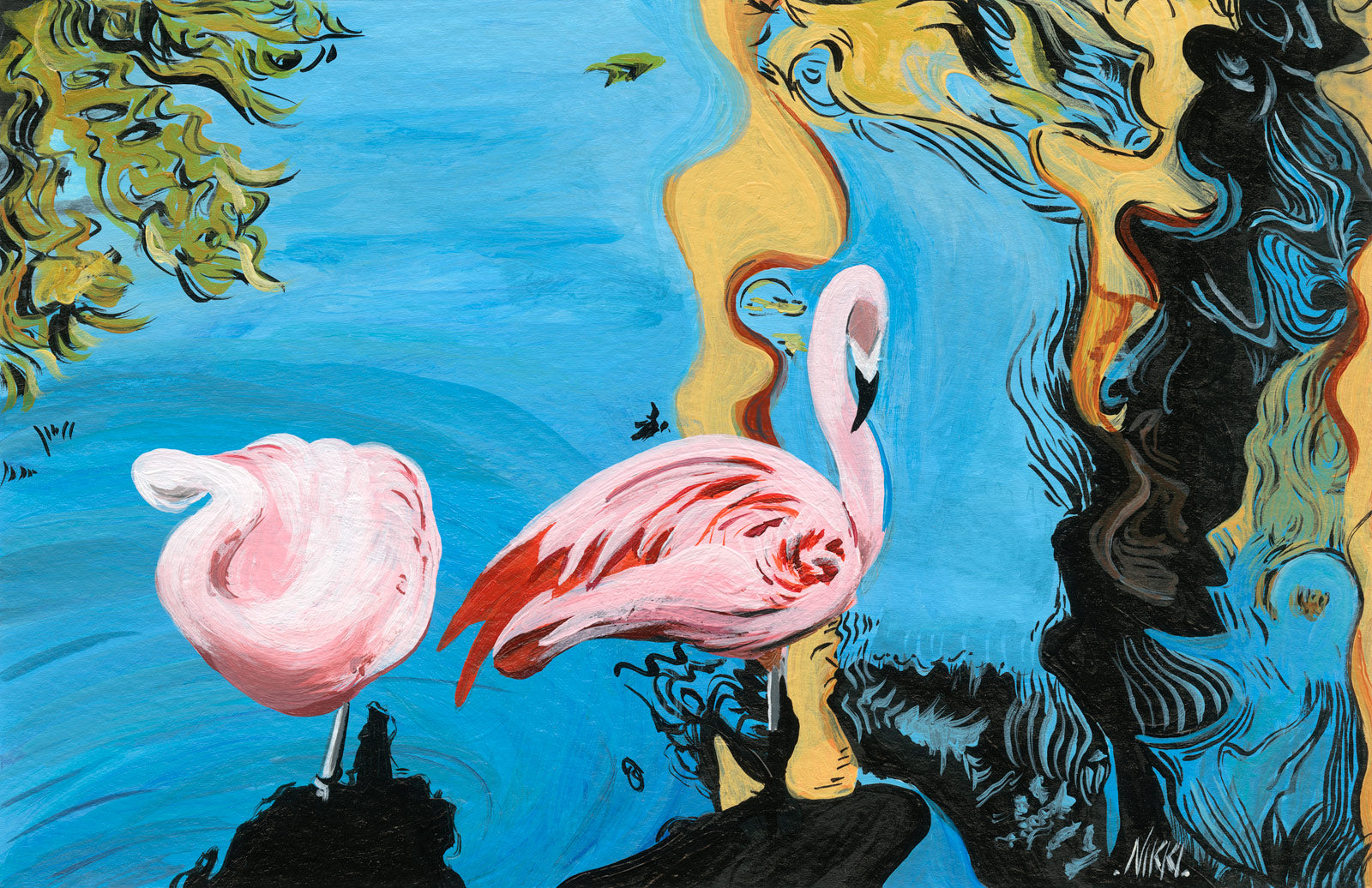 Two Flamingos