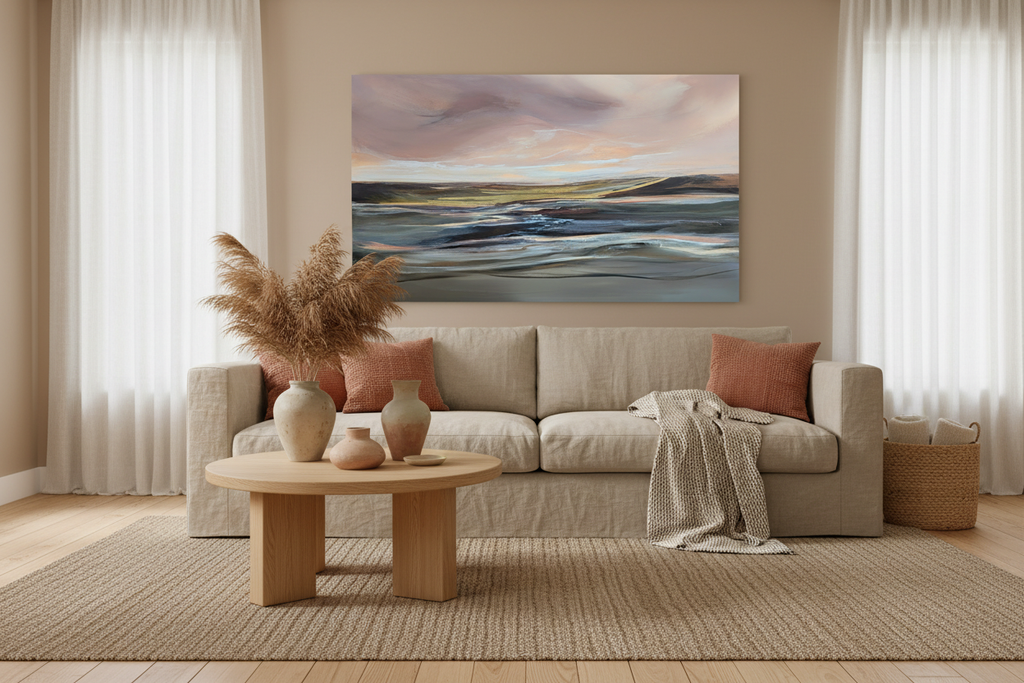 Moonstruck painting in earthy living room