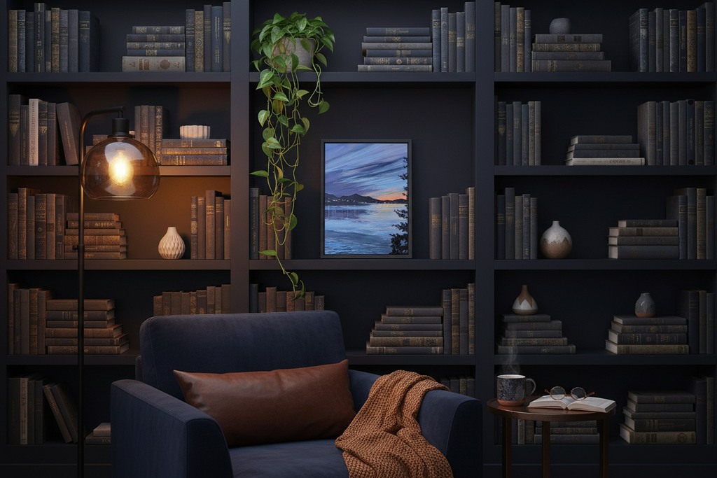 Twilight Lake – Bookshelf with Black Frame
